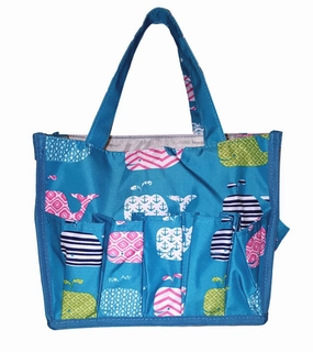 Small Fashion Organizing Tote Bag - 12 Outside Pockets 10" x 8" x 8" - Personalization Available (Turquoise Whale)