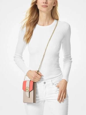 Small Tri-Color Saffiano Leather Smartphone Crossbody Bag