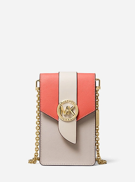 Small Tri-Color Saffiano Leather Smartphone Crossbody Bag