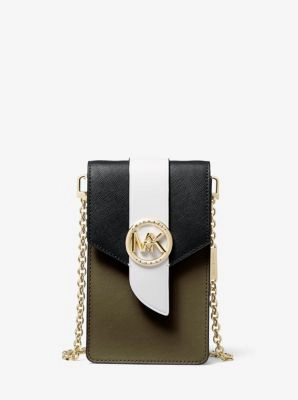 Small Tri-Color Saffiano Leather Smartphone Crossbody Bag