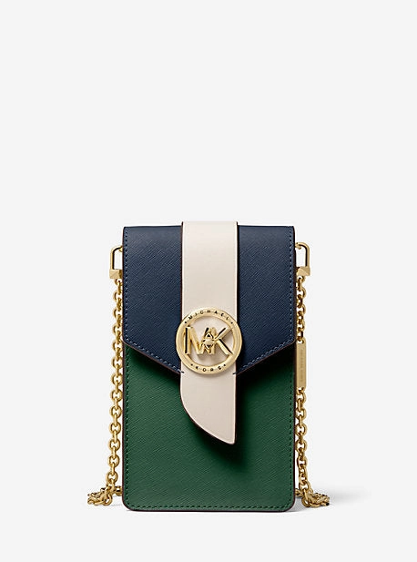 Small Tri-Color Saffiano Leather Smartphone Crossbody Bag