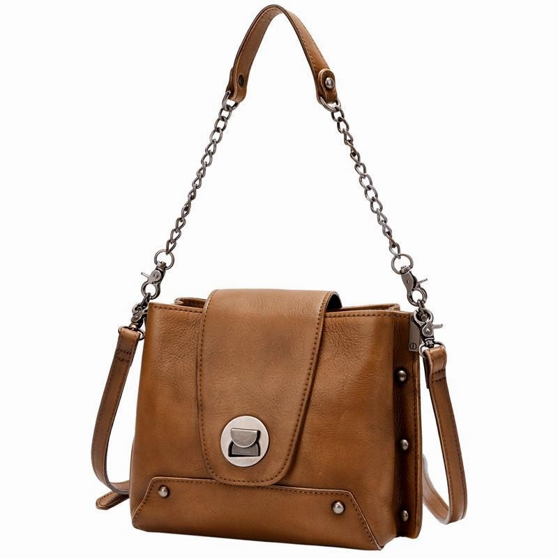 Small Vintage Womens Black Leather Chain Shoulder Bag Chain Fashion Brown Side Bag for Ladies
