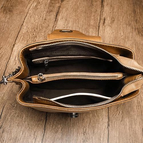 Small Vintage Womens Black Leather Chain Shoulder Bag Chain Fashion Brown Side Bag for Ladies