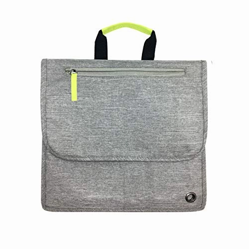 So-Mine Commuter Essential Bag | Attaches to Airline Seat and Car Pocket | Travel Organizer | Slim Profile | 6 Pockets | 2 Cable Loops | 1 Zipper Pocket | Fits on Roller Bag Handle | Ash/Lime
