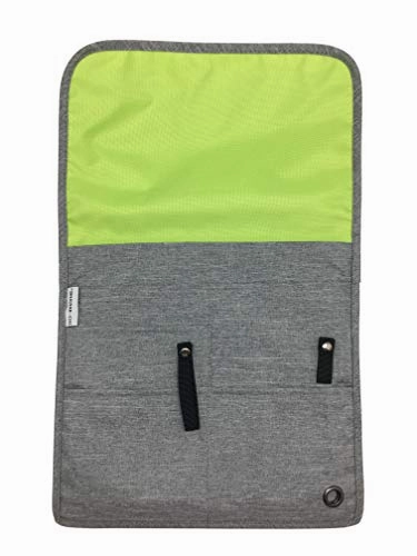 So-Mine Commuter Essential Bag | Attaches to Airline Seat and Car Pocket | Travel Organizer | Slim Profile | 6 Pockets | 2 Cable Loops | 1 Zipper Pocket | Fits on Roller Bag Handle | Ash/Lime