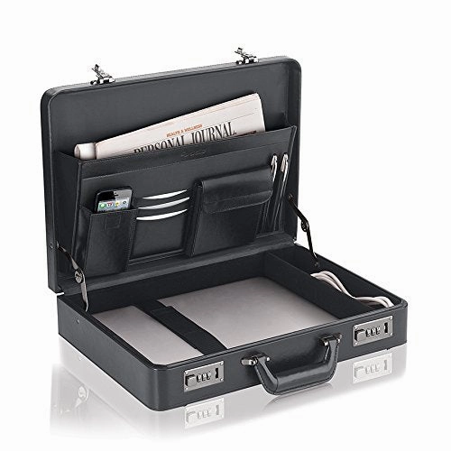 Solo Broadway Premium Leather 16 Inch Laptop Attach, Hard-Sided With Combination Locks, Black