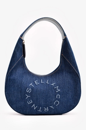 Stella McCartney Denim Small Logo Eco Hobo Shoulder Bag