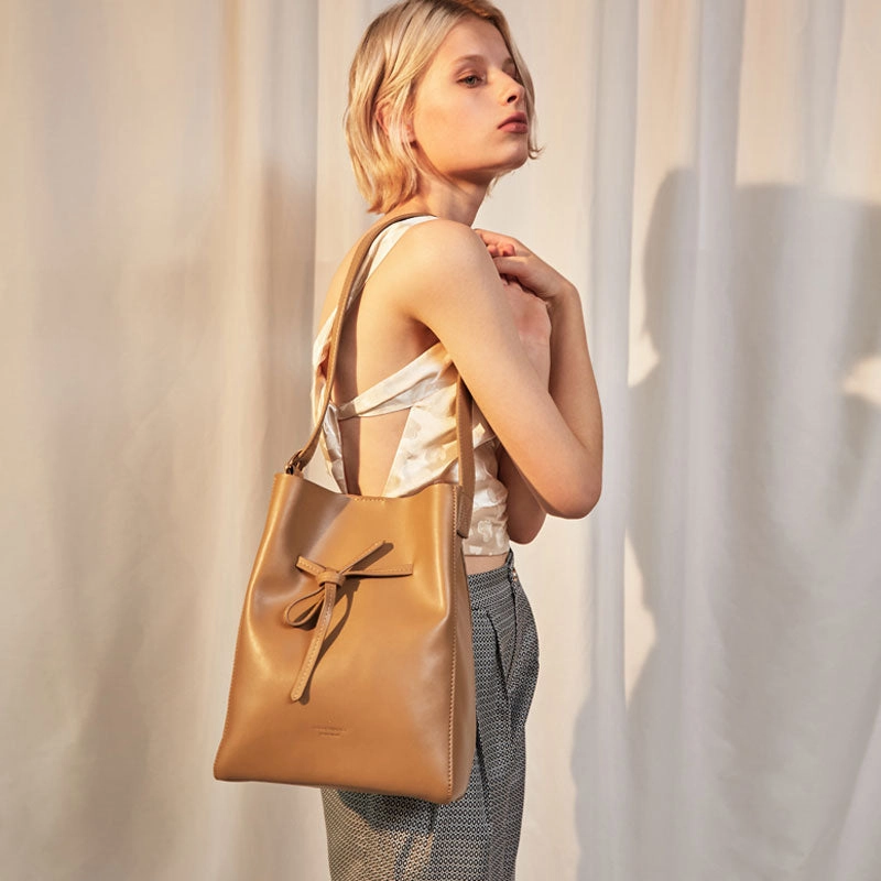 Stylish Leather Brown Womens Bucket Purse Crossbody Bag Barrel Shoulder Bag for Women