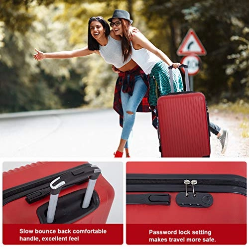 Suitcase Luggage Sets 3 Piece Travel Carry with Password Lock Lightweight Durable ABS Spinner 20 24 28 inch,Red
