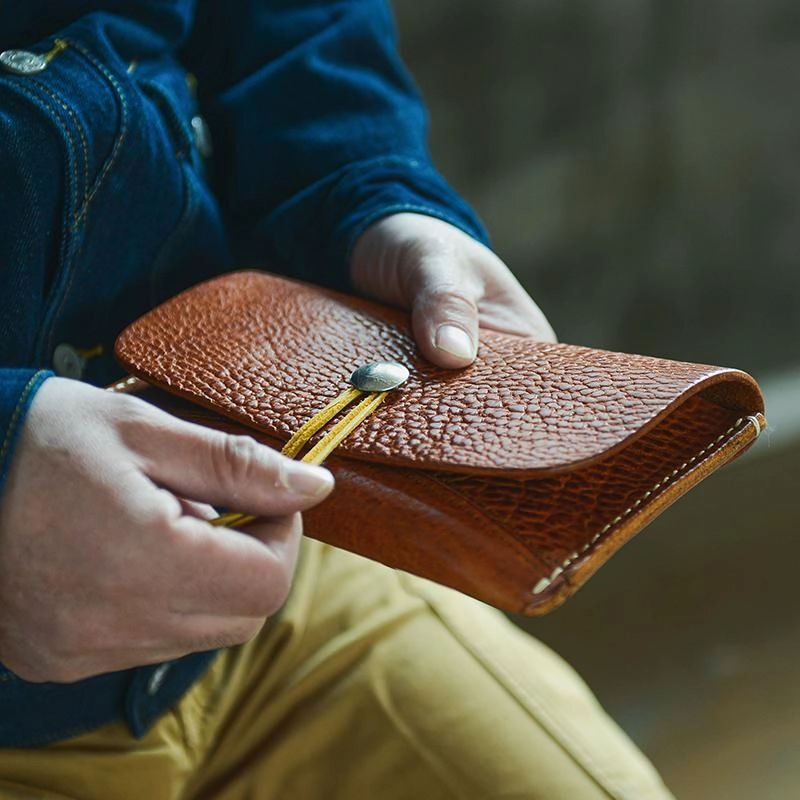 Tan Cool Leather Mens Long Wallet Brown Clutch Wallet Vintage Large Long Wallet Purse For Men