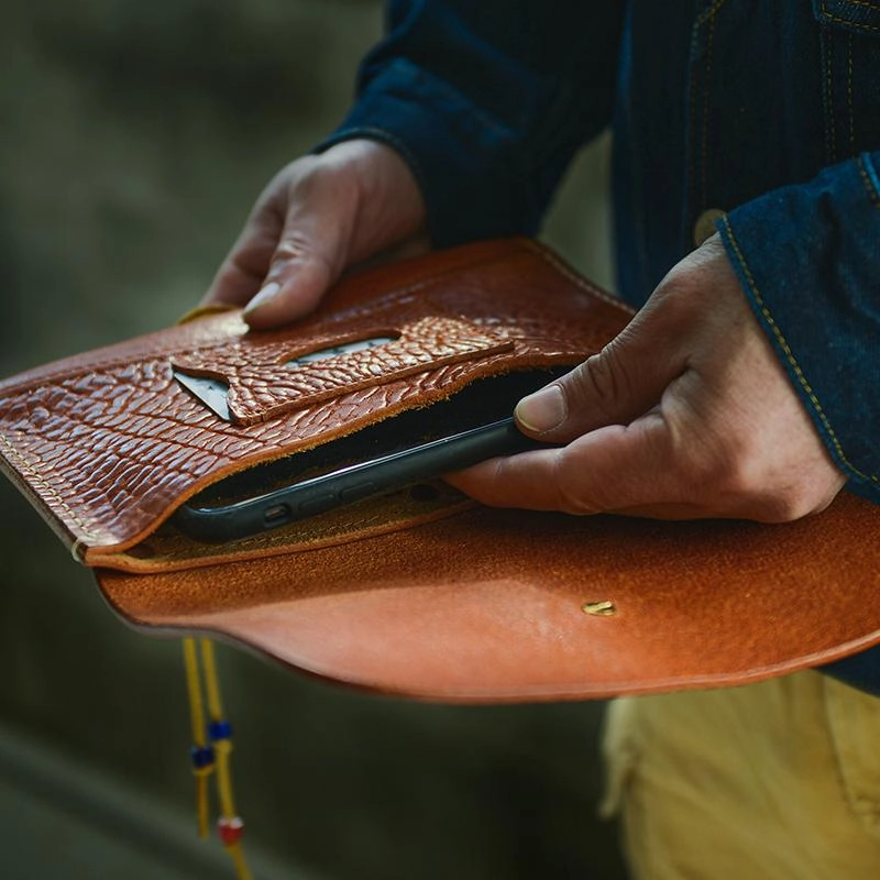 Tan Cool Leather Mens Long Wallet Brown Clutch Wallet Vintage Large Long Wallet Purse For Men