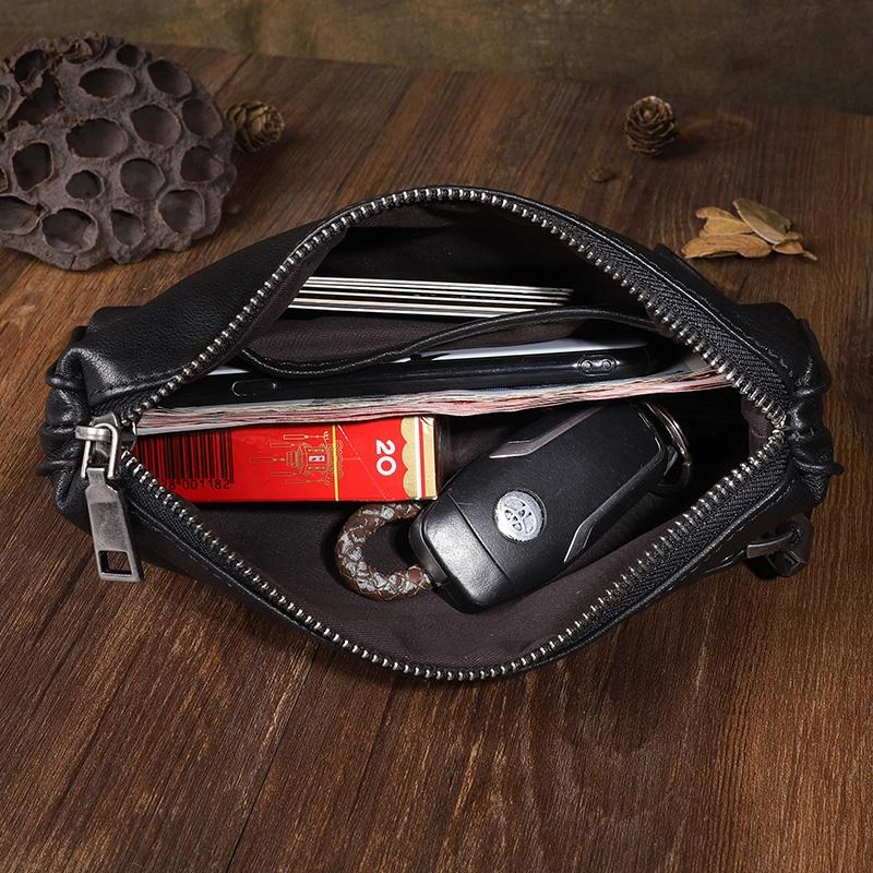 Tan Leather Mens Long Clutch Wallet Leather Wallet Black Wristlet Clutch Wallet for Men