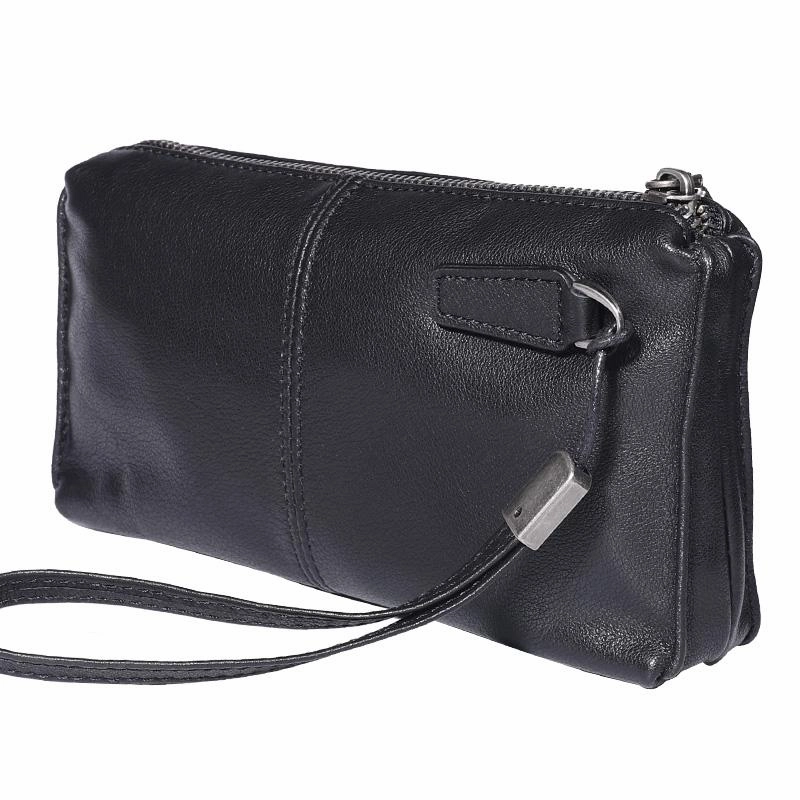 Tan Leather Mens Long Clutch Wallet Leather Wallet Black Wristlet Clutch Wallet for Men