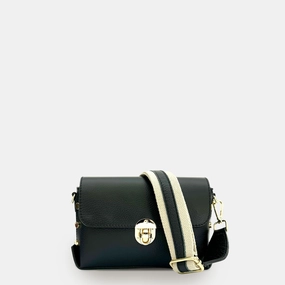 The Bloxsome Black Leather Crossbody Bag With Canvas Strap