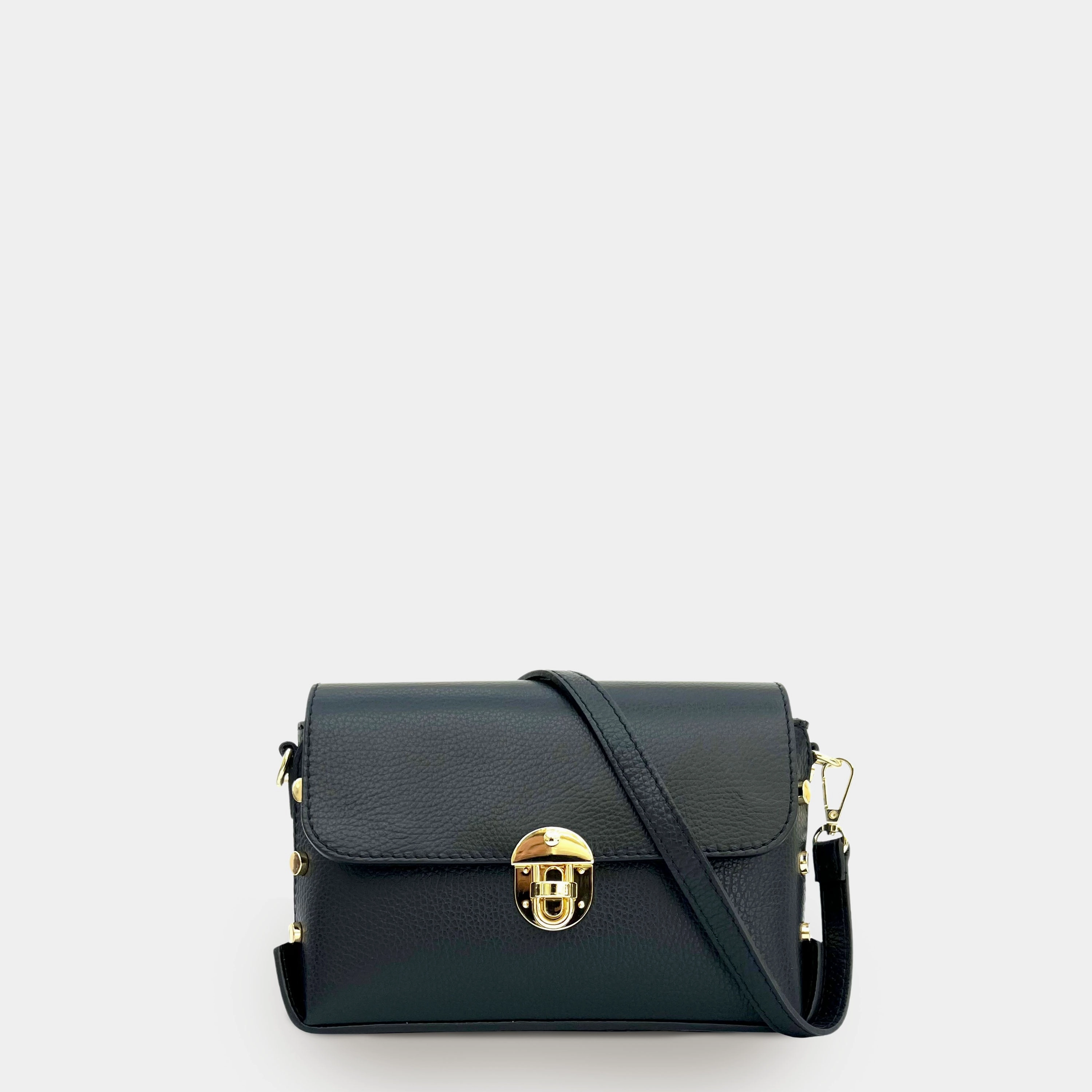 The Bloxsome Black Leather Crossbody Bag With Olive Green Cheetah Strap