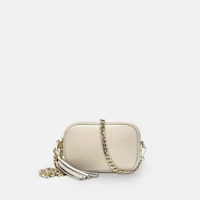 The Mini Tassel Stone Leather Phone Bag With Gold Chain Crossbody Strap