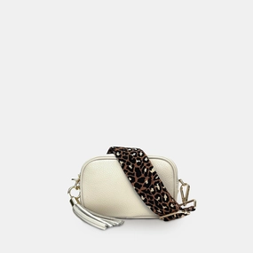 The Mini Tassel Stone Leather Phone Bag With Tan Cheetah Strap
