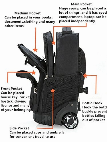 Tilami Rolling Backpack Armor Luggage School Travel Book Laptop 18 Inch Multifunction Wheeled