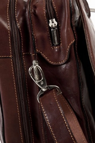 Tony Perotti Italian Cow Napoli Laptop Zip-Around Double Compartment Leather Briefcase, Brown