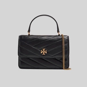 TORY BURCH Mini Kira Chevron Top Handle Chain Wallet Black 152356