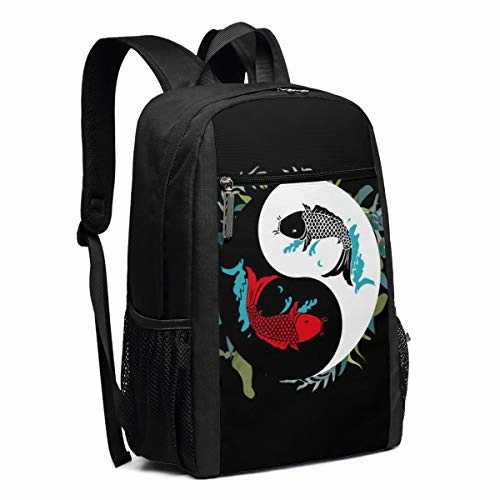 Travel Backpacks Yinyang Kio Fish School Shoulder Laptop Daypack Bags 17 Inch For Girls Boys Men Womens, Black