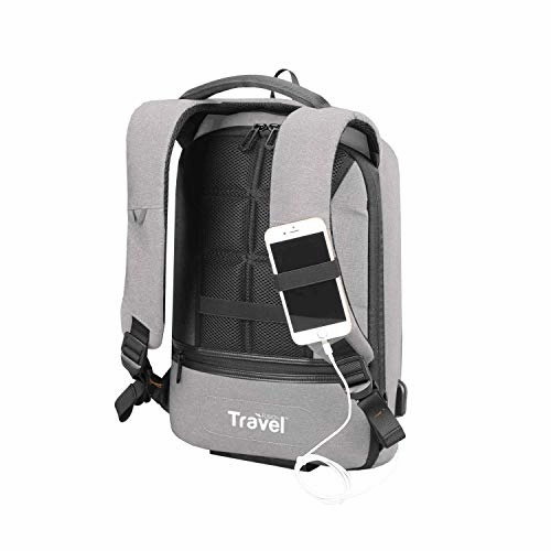TRAVEL FUSION Tamperproof Laptop Backpack with Phone Holder and External USB Charging Port (Light