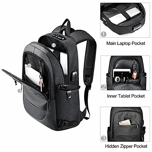 Travel Laptop Backpack Water Resistant Anti-Theft Bag with USB Charging Port and Lock 17.3 Inch Computer Business Backpacks for Women Men College School Student Gift,Bookbag Casual Hiking Daypack