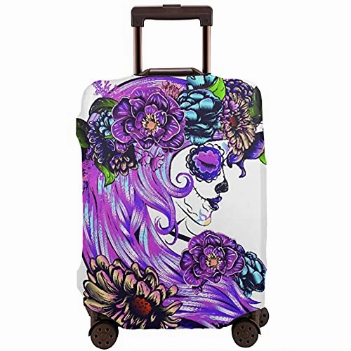 Travel Luggage CoverSugar Skull Girl In Decorative Flower WreathWashable Elastic Durable , With Concealed Zipper Suitcase Protector Fits For 29-32 Inch -XL.
