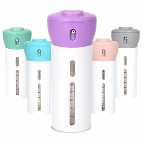 Travigo 4-in-1 Travel Bottle Dispenser, Includes Four Empty Reusable 1.4 oz. (40 mL) Cosmetic Toiletry Containers for Sanitizer, Soap, Lotions, Skincare, Makeup Products (Purple)