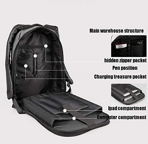 TRE Business Laptop Backpack Water Resistant Anti-Theft College Backpack with USB Charging Port Computer Backpacks for Women Men, Casual Hiking Travel Daypack (Color : Gray)