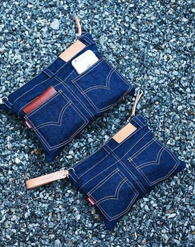 Unique Blue Jean Mens Clutch Bag Cool Wristlet Wallet Zipper Clutch Wallet For Men