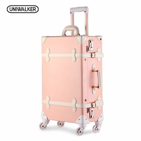 Uniwalker 20"22" 24" 26" Drawbars&Pu Leather Retro Luggage Suitcase Travel Trolley Case Rolling