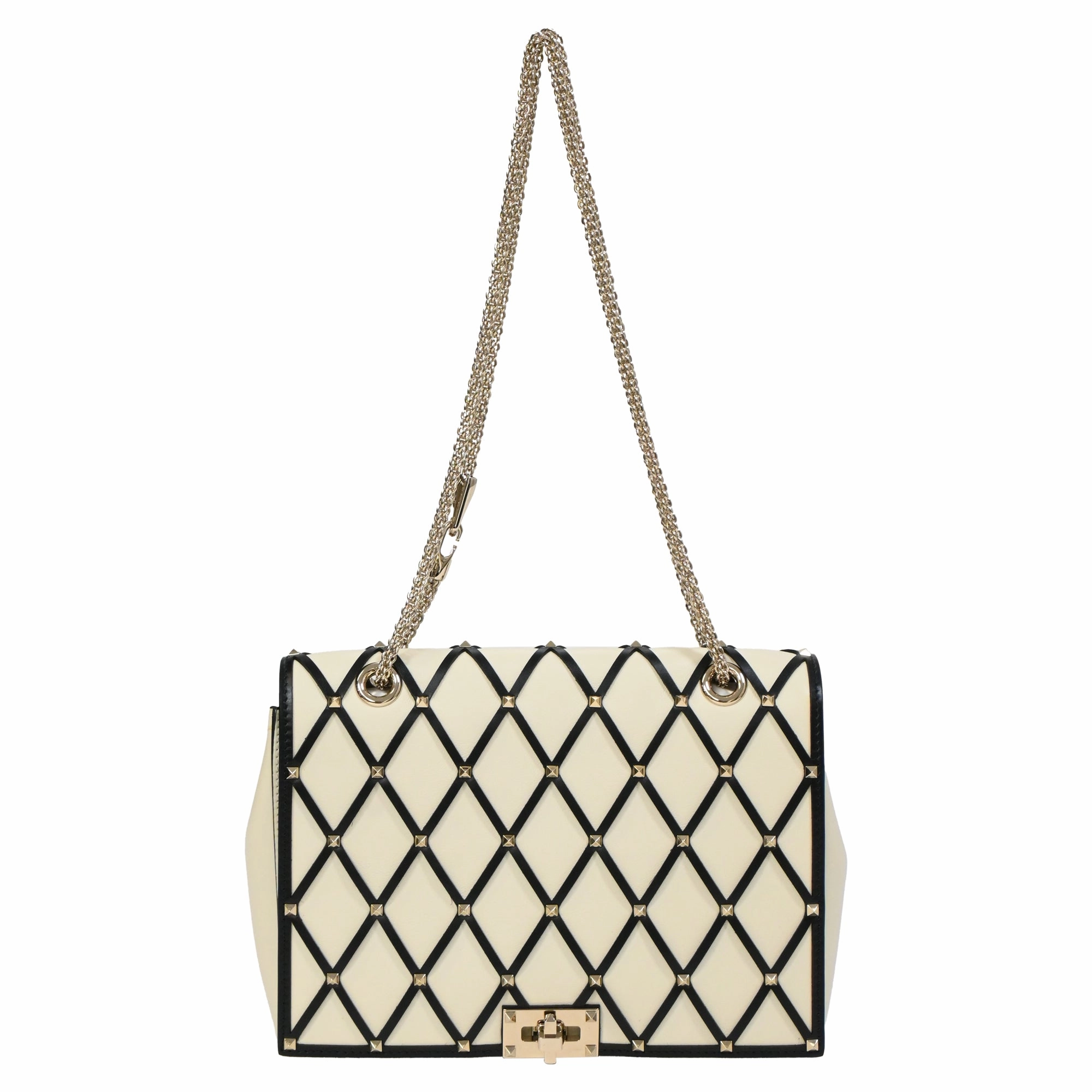 Valentino Quilted Beehive Shoulder Bag Light in Ivory Leather
