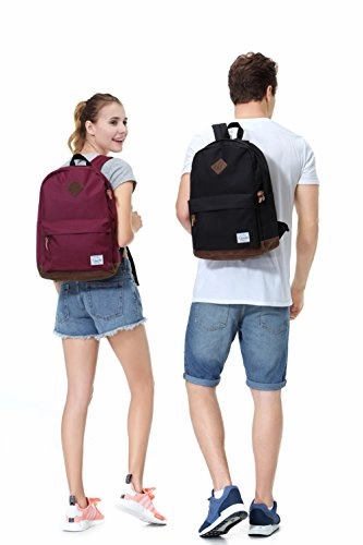 Vaschy Unisex Classic Lightweight Water-Resistant Campus School Rucksack Travel Backpack Bookbag