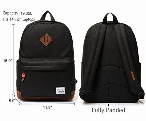 Vaschy Unisex Classic Lightweight Water-Resistant Campus School Rucksack Travel Backpack Bookbag