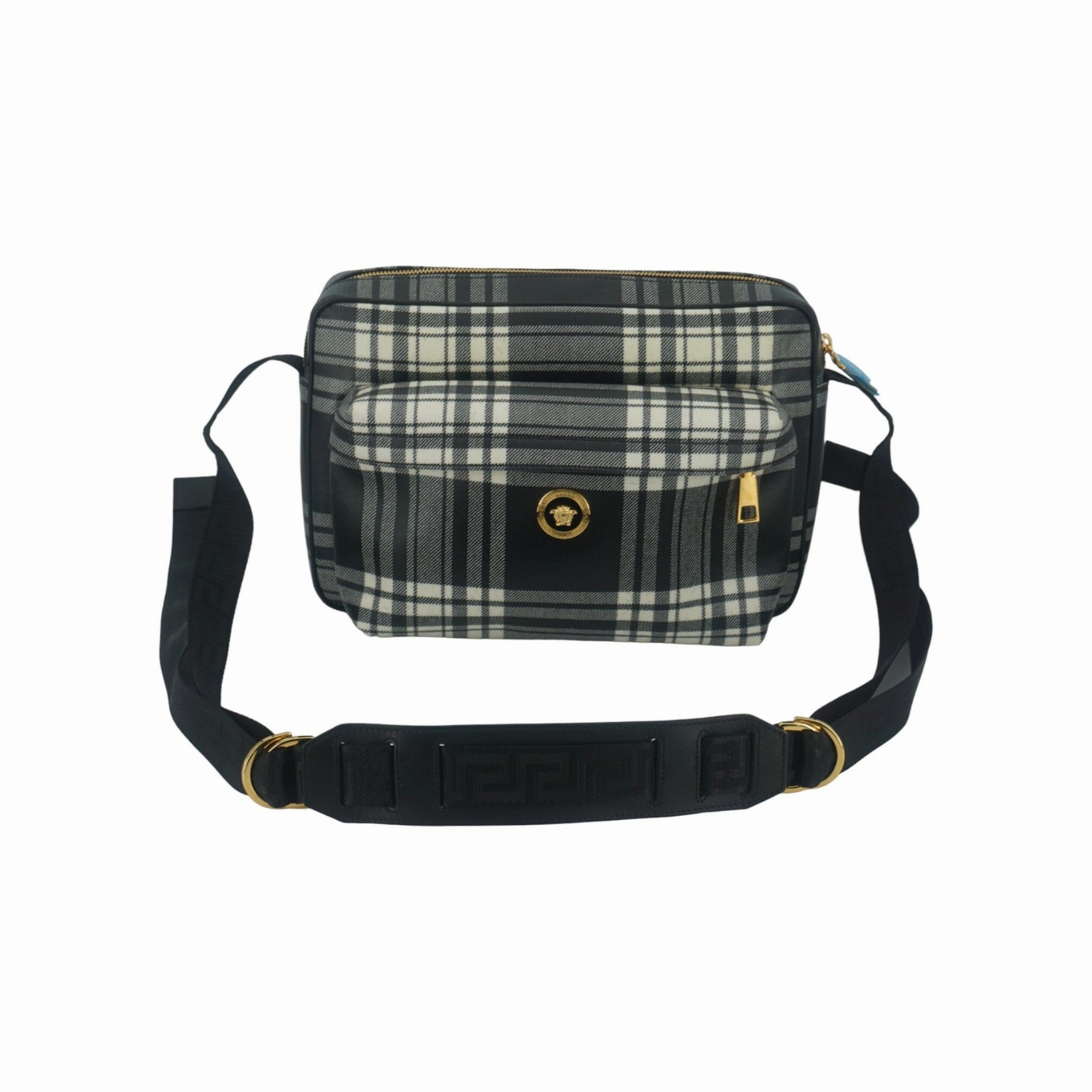 Versace Elegant Grey Leather Crossbody Men's Bag