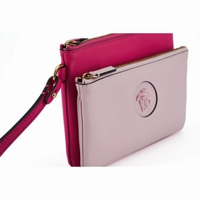 Versace Elegant Pink Leather Pouch Women's Clutch