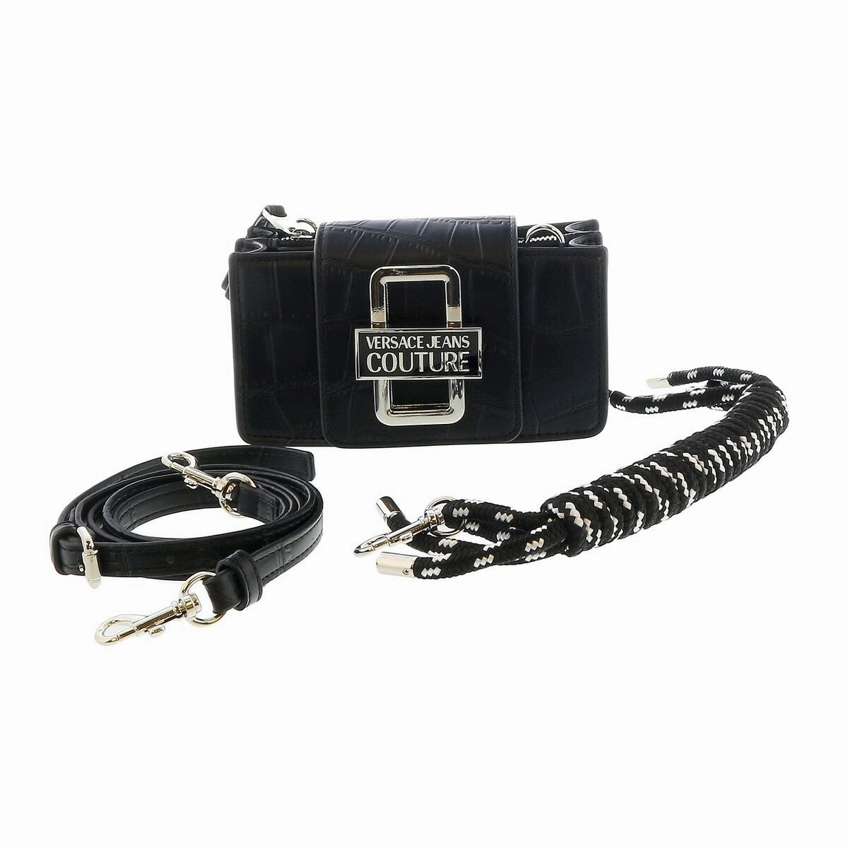 Versace Jeans Couture Black Rope Handle Embossed Mini Shoulder Bag for womens