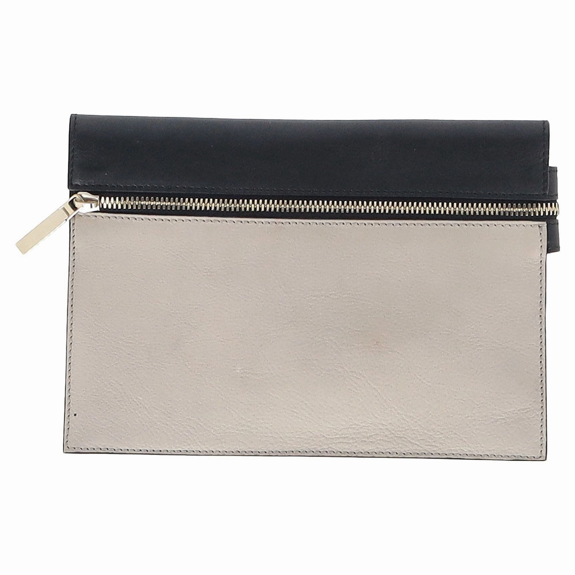 Victoria Beckham Zipped Clutch Bag in Black and White Leather