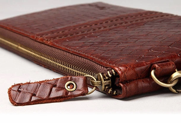 Vintage Bifold Coffee genuine Leather Long wallet clutch bag For Men Zipper holder