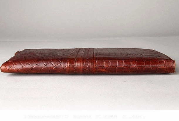 Vintage Bifold Coffee genuine Leather Long wallet clutch bag For Men Zipper holder