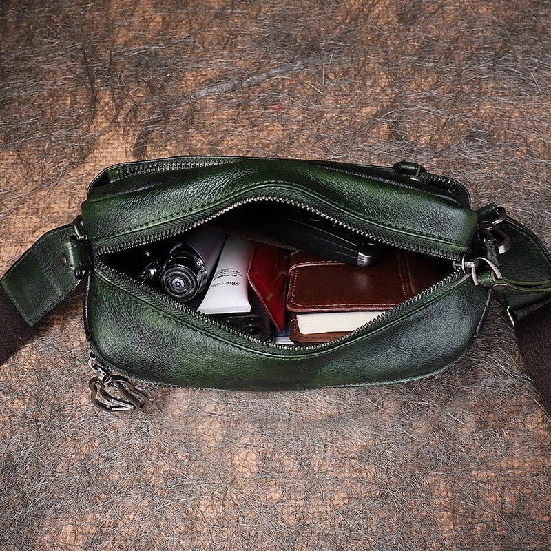 Vintage Black Gray Leather Womens Saddle Shoulder Bag Small Saddle Crossbody Purse for Ladies