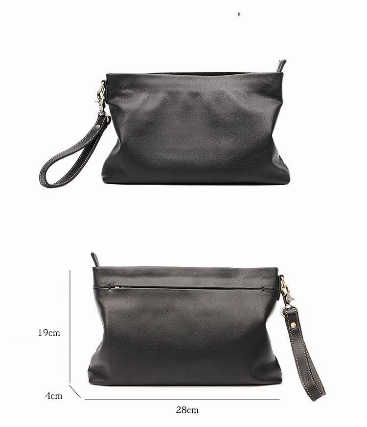 Vintage Black Soft Leather Mens Clutch Wallet Wristlet Bag Zipper Clutch Bag For Men