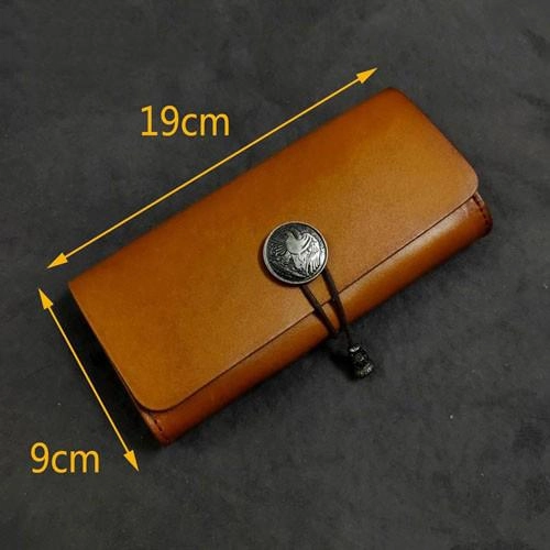 Vintage Brown Leather Men's Bifold Long Wallet Black Flip Long Wallet Clutch For Men