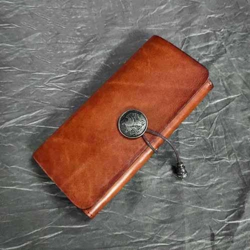 Vintage Brown Leather Men's Bifold Long Wallet Black Flip Long Wallet Clutch For Men