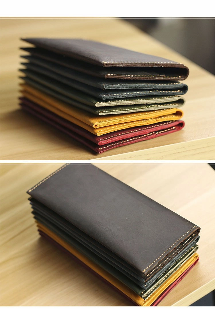 Vintage Brown Leather Mens Long Wallet Bifold Long Wallet Brown Phone Clutch Wallet For Men