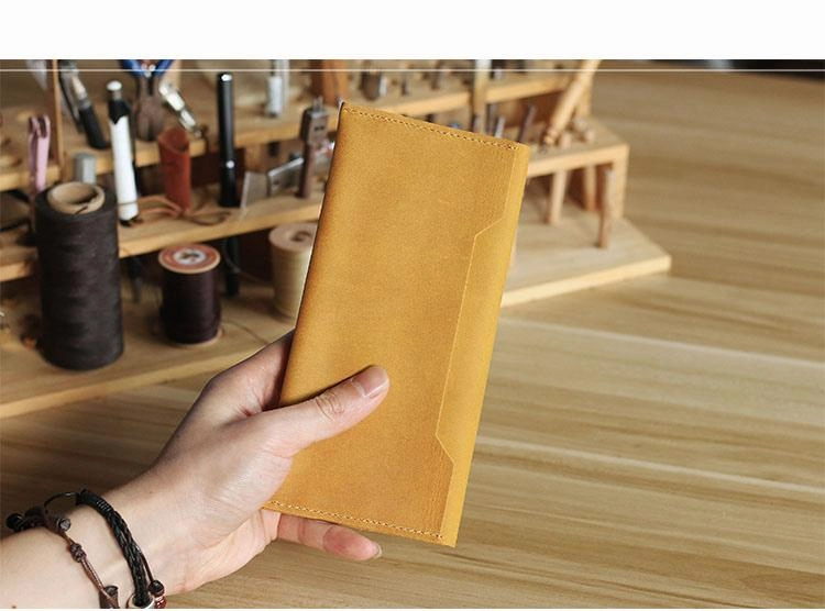 Vintage Brown Leather Mens Long Wallet Bifold Long Wallet Brown Phone Clutch Wallet For Men