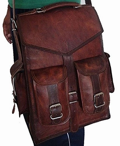 Vintage Brown School Bag Leather Backpack Laptop Messenger Bag Rucksack Sling For Men Women