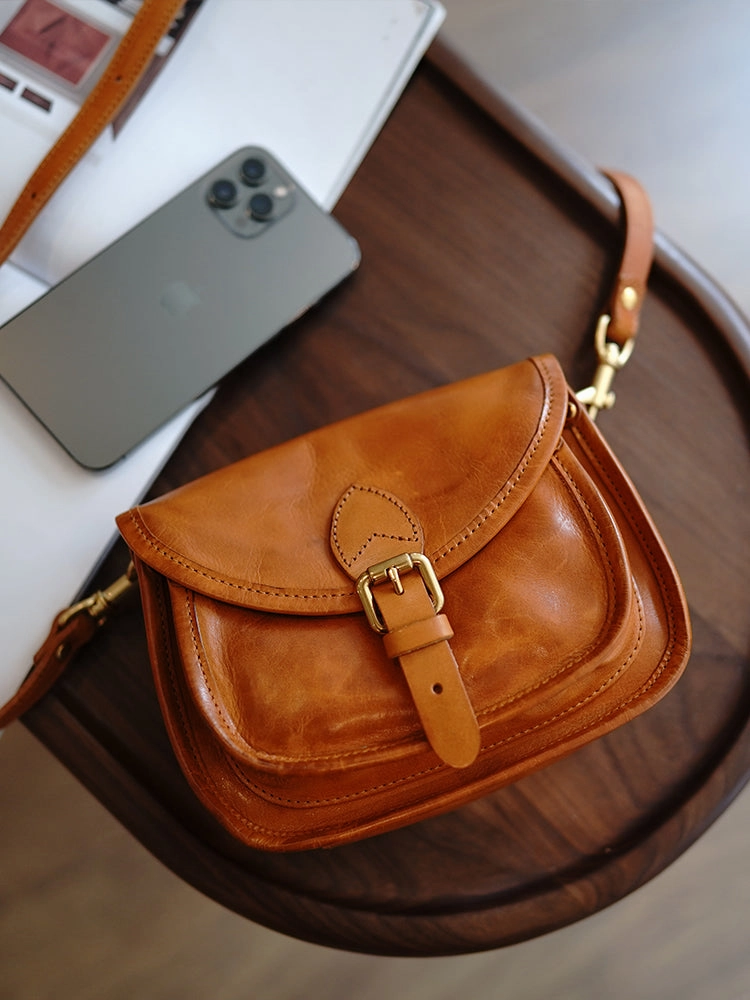 Vintage Brown Womens Small Saddle Shoulder Bag Small Satchel Side Bag Crossbody Purse for Ladies