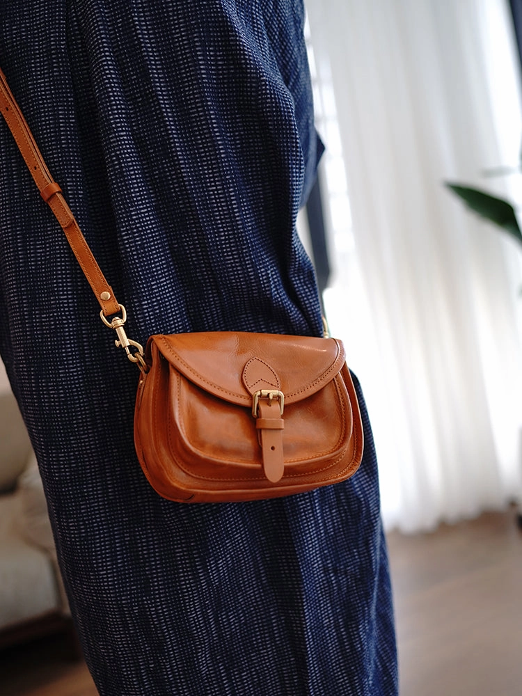 Vintage Brown Womens Small Saddle Shoulder Bag Small Satchel Side Bag Crossbody Purse for Ladies